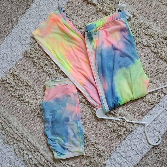 SHEIN Pants - Tye Dye Neon Crop Jogger Suit Set